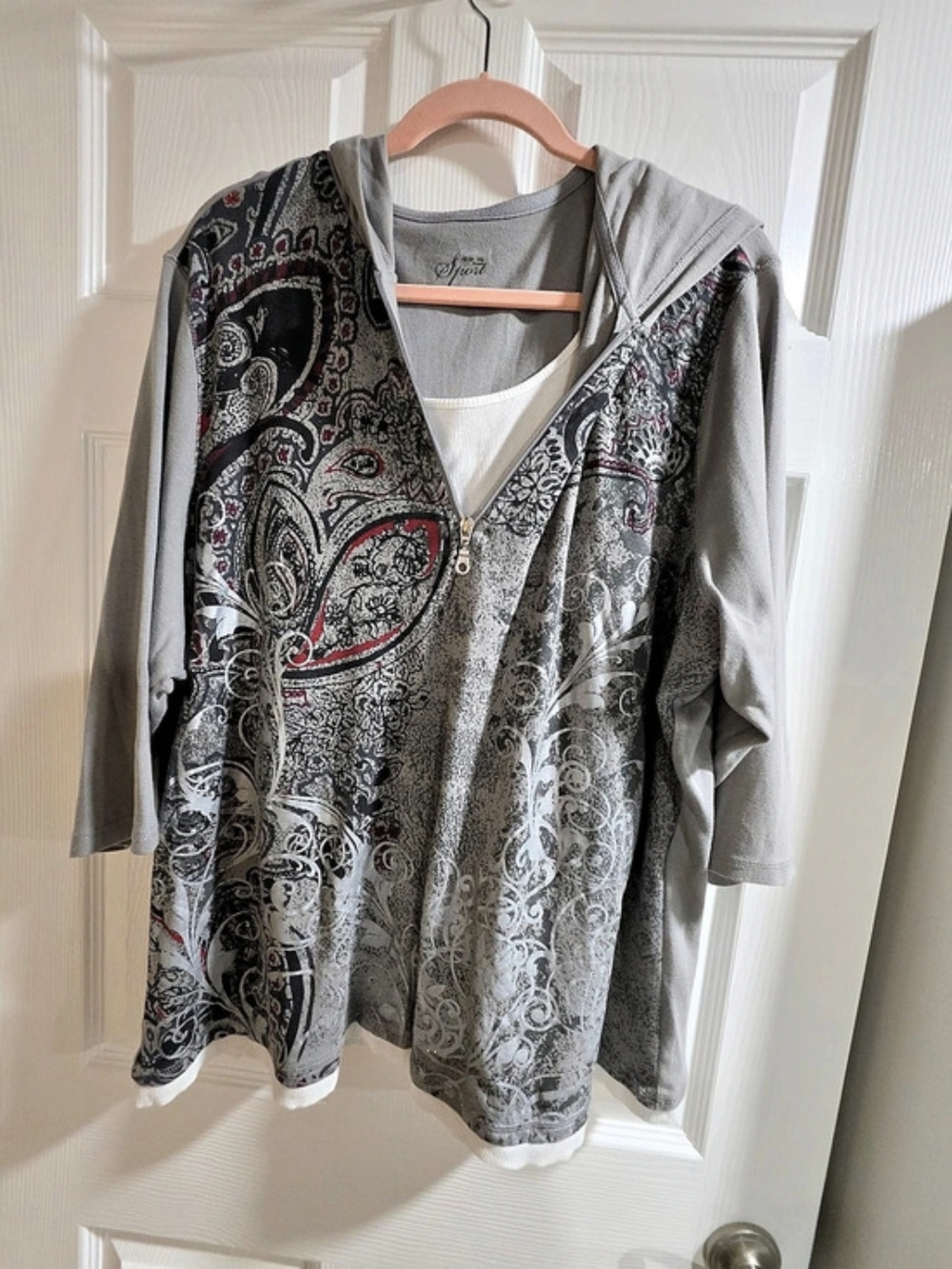 Style & Co Paisley Hooded Tunic Gray Size 3X